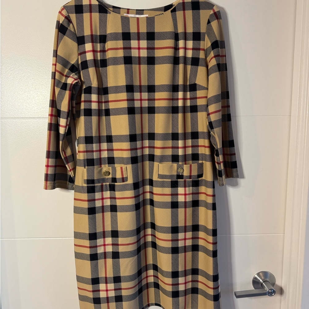 Jude Connally Beige Plaid Long Sleeve Dress